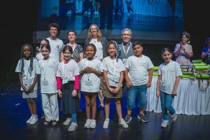 The winners of the writing competition in a group photo