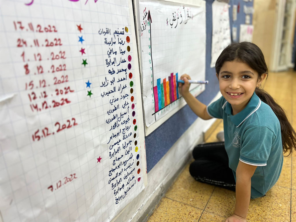 A student writes on the board