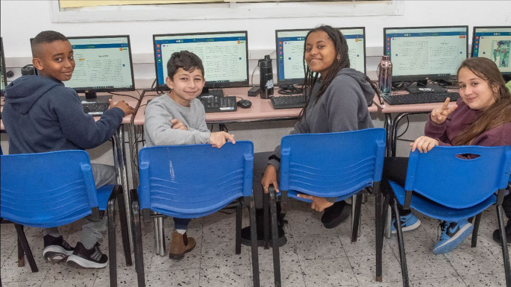 Students at Maanit elementary school read some of the hundreds of Hebrew books on ICEI's LightSail digital reading and instruction platform.